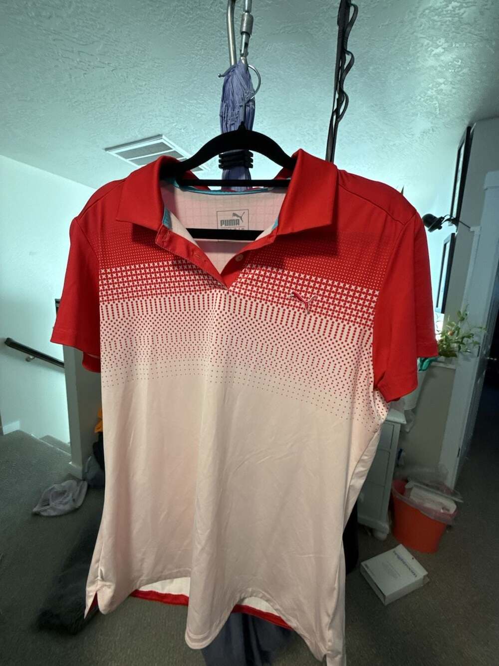 Puma Golf Polo Shirt Red White Ombre Size M